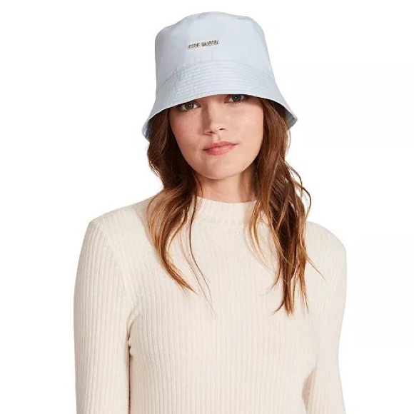 STEVE MADDEN Satin Lined Nylon Bucket Hat w Logo and stitching Light Blue - Picture 6 of 7